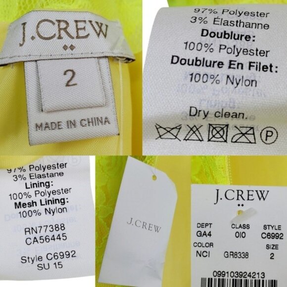 J.Crew Factory Womens Sleeveless Neon Yellow Lace Sheath Dress Size 2 NWT - Picture 8 of 8